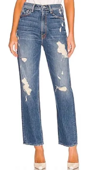 MOTHER The Study Hover High-Waisted Straight Jeans Peaches And Screams thumbnail 1
