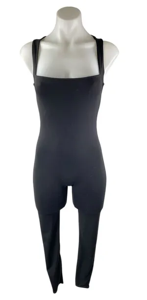 Qinsen Women's Black Sleeveless Square Neck Skinny Activewear Yoga Jumpsuit Sz S thumbnail 1