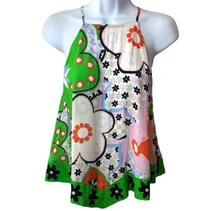 Free People Dare You Tank Green Floral Combo Mod Retro Coastal Festival M thumbnail 2
