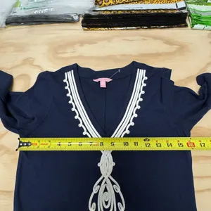 Lilly‎ Pulitzer Tidewater Embroidered Tunic Dress Sm Navy 3/4 Sleeve Mini Jersey thumbnail 10