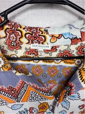 Earthbound Multicolor Boho Floral Paisley Lightweight Hippie Button Up Shirt thumbnail 3