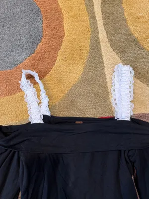 Free People Black Off The Shoulder Top with White Lace Strap 3/4 Sleeve Small thumbnail 2