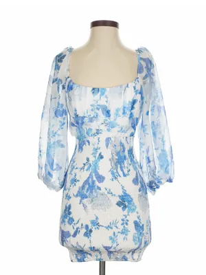 Hello Molly Calendar Girl Blue Floral Shirred Mini Dress Size Small Coquette thumbnail 2