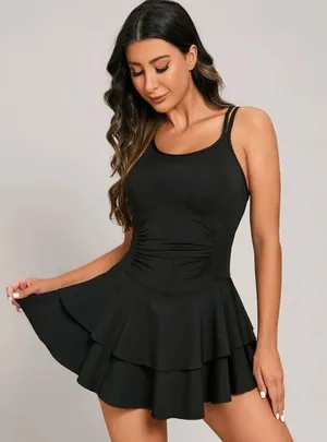Crisscross Back Ruched Layered Hem Active Dress Sport Dress thumbnail 3