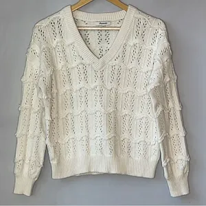 Madewell V-Neck Fringe Cream Sweater thumbnail 5