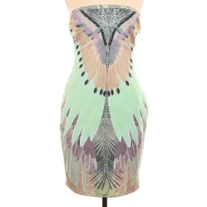 Peacock Inspired Multi Color Hale Bob Strapless Dress Green/Multi L thumbnail 4
