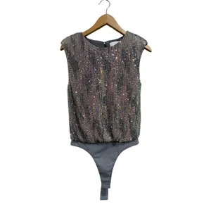 ASTR The Label Womens Sequin Sleeveless Bodysuit Grey Multi XS Party Night Out thumbnail 2