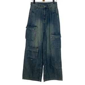 New H&M Divided Wide Leg High Cargo Jeans‎ Women's 2 US 34 EU Blue Denim Pants thumbnail 3