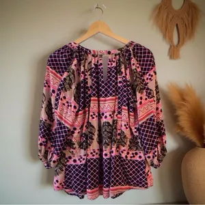 Persaman NY Boho Blouse Size L – Vibrant Artistic Print, EUC Pink Size L thumbnail 8