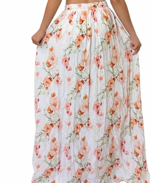 White Floral Maxi Skirt with Peach & Pink Blooms thumbnail 2