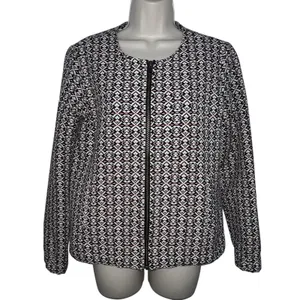 Marine Layer Jacket Womens M Black Geometric Tweed‎ Collarless Full Zip Tribal thumbnail 2