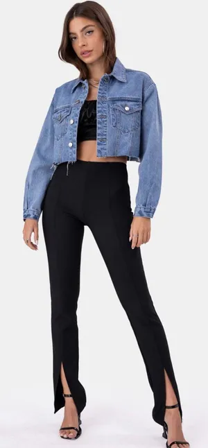Adika Black Front Slit Pants thumbnail 1