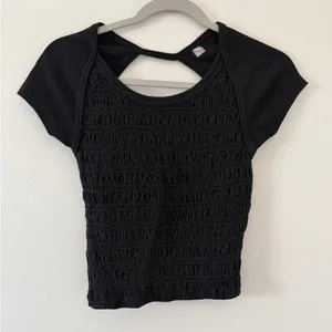 Free People FP Movement Final Mile Smocked Open Back Tee Black size xs thumbnail 6