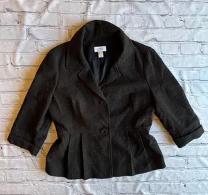 Ann Taylor Loft Black Two Button Blazer Peplum Textured Jacket Size 8 Work. thumbnail 1