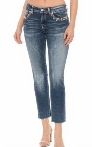 Miss Me Jeans Womens Size 29 Dark Wash Cropped Skinny Studded Distressed Denim thumbnail 1