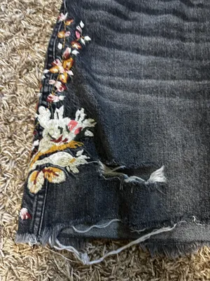 Abercrombie black Jean skirt with floral detail thumbnail 3