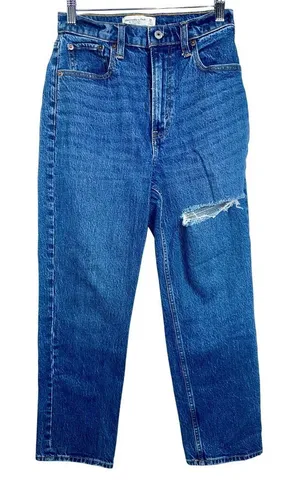 Abercrombie & Fitch Curve Love 90s Straight Ultra High Rise Blue Jeans Size 26 2 thumbnail 1