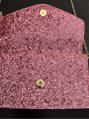 Pink Glitter Envelope Clutch with Gold Plated Chain thumbnail 7