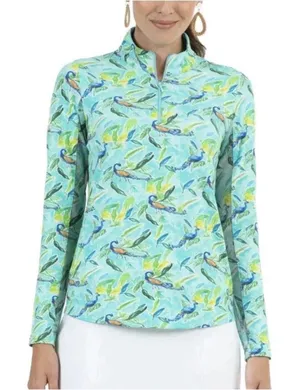 Ladies IBKUL Rachel Jade Multi Long Sleeve Mock Golf Shirt‎ Size XS SPF thumbnail 1