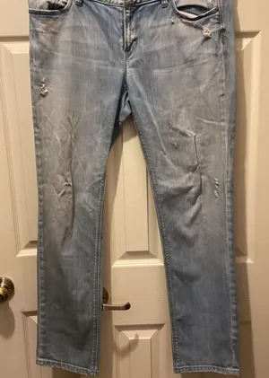 Light Blue Distressed Jeans by Loft size 14 slim thumbnail 1