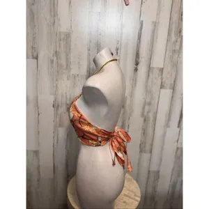 Penelope Boutique Satin Chain Halter Crop Top Pink Baroque Scarf Tie Back – Size thumbnail 4
