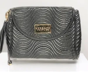 Versace Parfums Faux Leather Gold Tone‎ Black Strap Wristlet Clutch Purse thumbnail 1