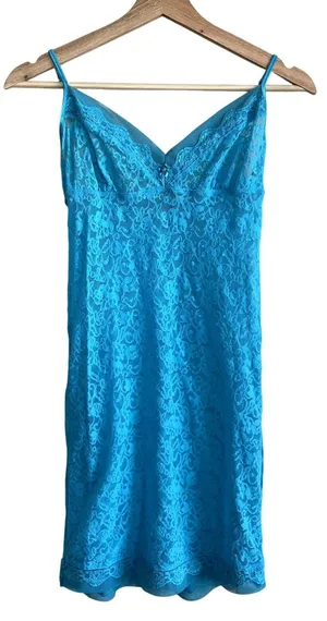 Victoria's Secret teal blue slip dress sheer lace women's size large‎ lingerie thumbnail 1
