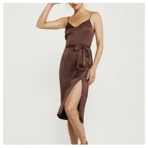 Abercrombie Fitch Satin Slip v neck Midi Dress Womens M Brown Strappy Sleeveless thumbnail 4