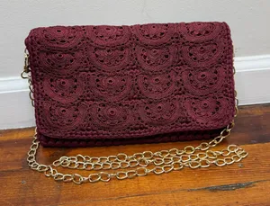 Crochet Chain-Shoulder Clutch - Burgundy thumbnail 1