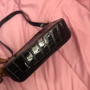 Whimsygoth Y2K Style Black patent faux croc leather shoulder baguette thumbnail 3