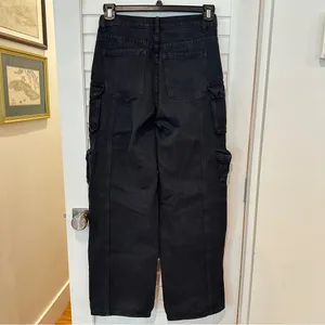 New Edikted Wide Leg Jeans Sz S Oversized Boyfriend Cargo Black Mid-rise Y2K thumbnail 12