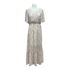 Cream Floral Tiered Maxi Dress Size Large thumbnail 3