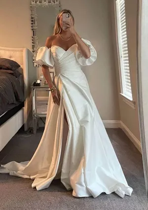 Mori Lee Satin Puff Sleeve Wedding Gown thumbnail 1