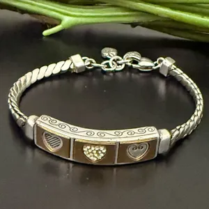 Retired BRIGHTON Triple Heart Silverplated With Gold Heart ID 8” Bracelet 29g. thumbnail 1