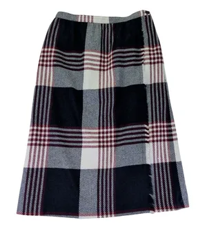 Vintage Plaid Wool Skirt Faux‎ Wrap Midi Long Maxi Skirt Women Size 12 A Line thumbnail 1