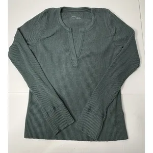 Aerie Fireside Ribbed Long Sleeve Open Henley‎ Top Size L Green Festival Casual thumbnail 9
