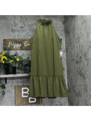NWT Vince Camuto Satin Ruffled A-Line Halter Dress VC5M6576 Olive Green 6 thumbnail 5