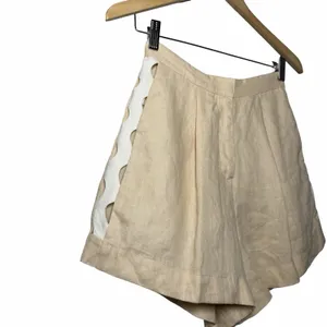 Anthropologie Mon Renn Coast Linen Shorts S Pleated Tan Open Side Ric Rac thumbnail 6