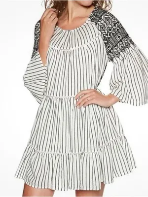 Free People Lola Embroidered Mini Dress‎ Black White Size Small thumbnail 1
