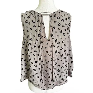 Zara Womens Medium Taupe Black Abstract Floral Draped Sleeveless Blouse | 0113 thumbnail 2