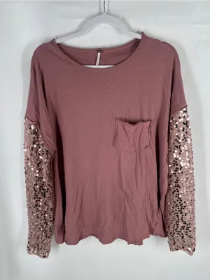 Free People Dusty Rose Sequin-Sleeve Pocket Long Sleeve Tee thumbnail 2