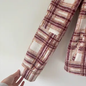 Avec Les Filles Plaid Zip Up Jacket Fleece White Pink Orange Shacket Cropped thumbnail 4