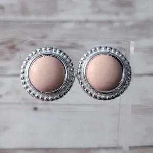 Vintage Clip On Earrings Light Pink Center with Silver Tone Halo thumbnail 2
