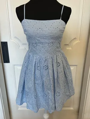 Altar’d State Tie Back Blue Eyelet Sundress Mini Dress Bow NWOT thumbnail 1