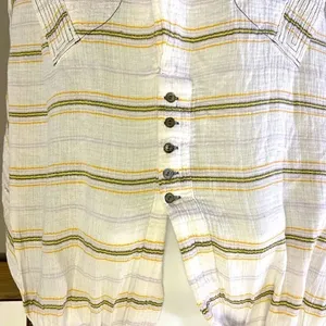 FREE PEOPLE-Rolling Clouds 100% Cotton Hoodie Pocketed White Stripe Blouse-Small thumbnail 3