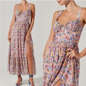 NEW ASTR Kelby Coset Midi Dress Pink Floral Revolve Size Medium M thumbnail 2