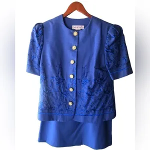 Vintage 80s -90s Chelsea LTD Royal blueblouse skirt set church dress thumbnail 8