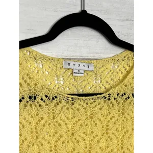 HYFVE Women's Small Yellow Long Sleeve Crochet Knit Pullover Sweater Sheer thumbnail 4