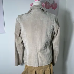 American Vintage Vintage 90s Cream Beige Genuine Leather Suede Button‎ Blazer Coat Womens Medium thumbnail 5