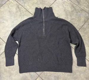 Aerie Women's Sweater CozyUp Waffle Knit Quarter Zip Gray Boxy Oversized Sz S thumbnail 1